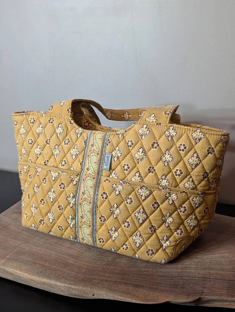 Quilted Yellow Floral Tote with Paisley Trim 90's Purse Handbag